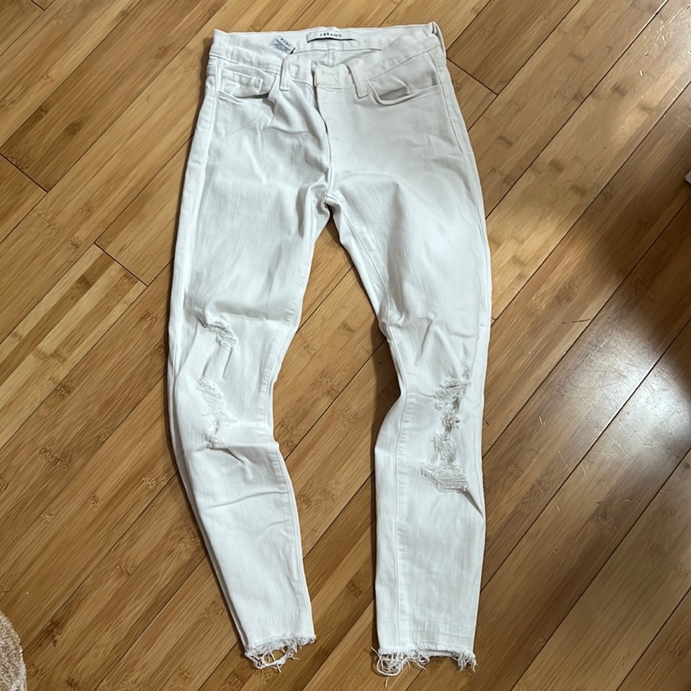 J Brand white distresses cropped skinny jeans